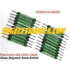 Reed Switch SPST 2Pinos - Size ± 30Mm X Ø ±3.8Mm, Ampola de Vidro, Magnetic Control Reed Switches,GLASS Reed Switches 2Amper (SPST) Normally Open (N.O.) Contato Aberto (NA) - Dourado - Reed Switches, 2Amp - ± Ø 3.8mm x ± 3cm(NA) Normally Open /Vidro Verde!!!